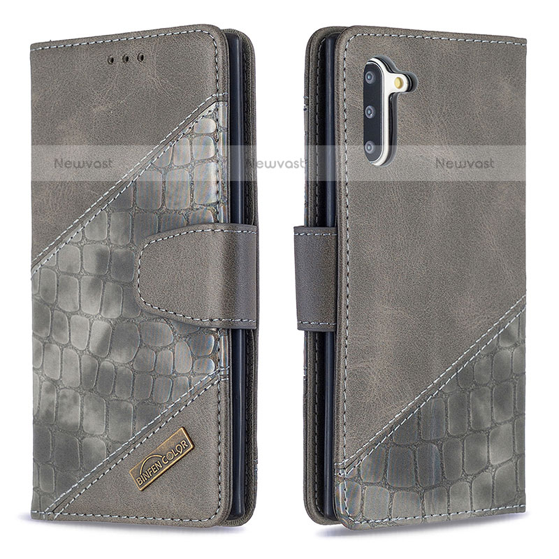 Leather Case Stands Flip Cover Holder B03F for Samsung Galaxy Note 10 5G Dark Gray