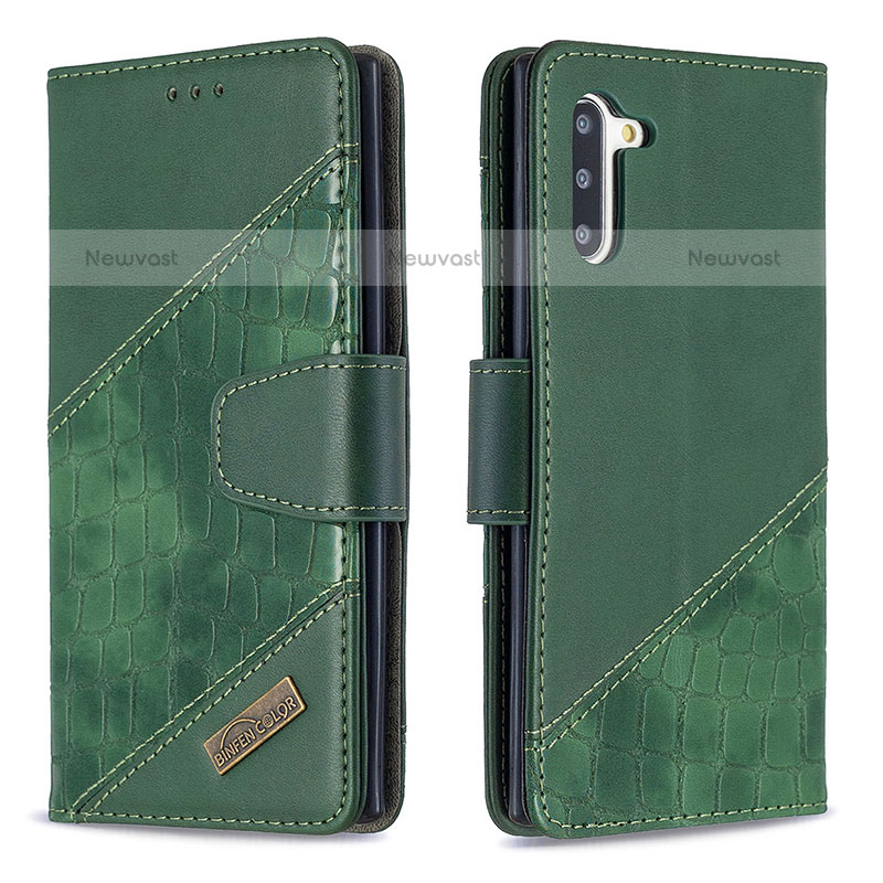 Leather Case Stands Flip Cover Holder B03F for Samsung Galaxy Note 10 5G Green