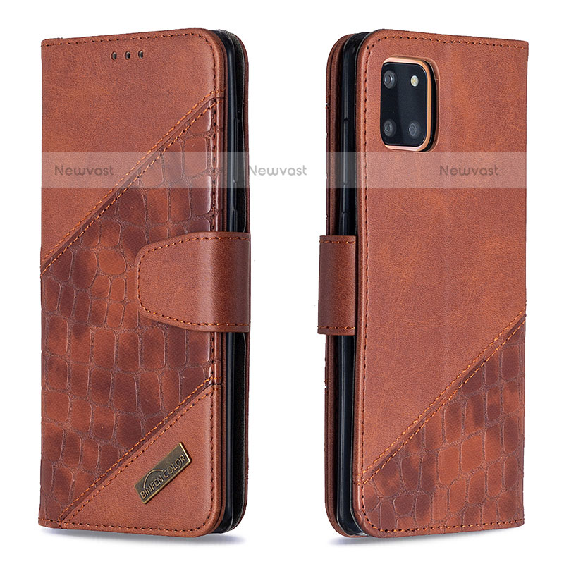 Leather Case Stands Flip Cover Holder B03F for Samsung Galaxy Note 10 Lite Brown