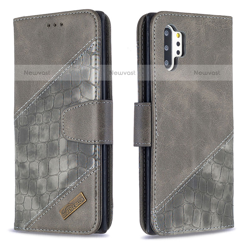 Leather Case Stands Flip Cover Holder B03F for Samsung Galaxy Note 10 Plus 5G Dark Gray