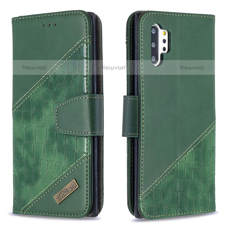 Leather Case Stands Flip Cover Holder B03F for Samsung Galaxy Note 10 Plus 5G Green