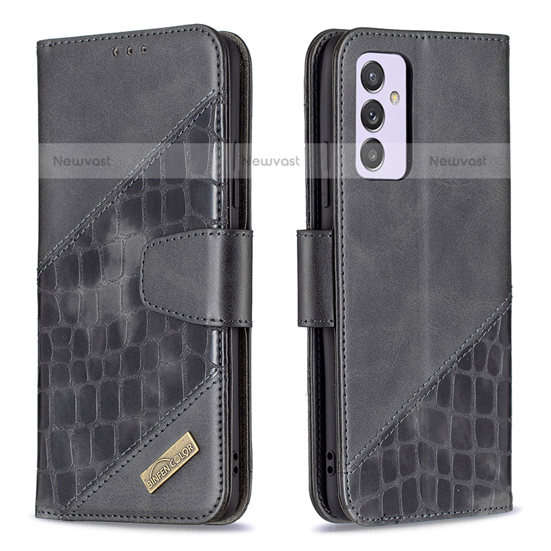 Leather Case Stands Flip Cover Holder B03F for Samsung Galaxy Quantum2 5G Black