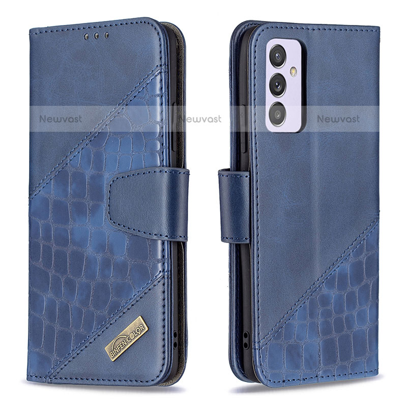 Leather Case Stands Flip Cover Holder B03F for Samsung Galaxy Quantum2 5G Blue