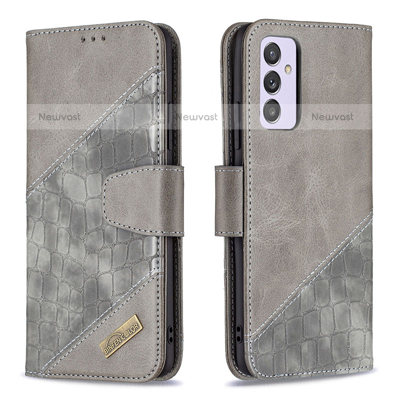 Leather Case Stands Flip Cover Holder B03F for Samsung Galaxy Quantum2 5G Dark Gray