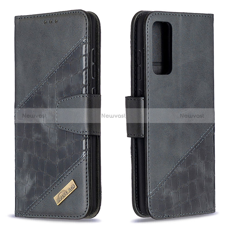 Leather Case Stands Flip Cover Holder B03F for Samsung Galaxy S20 FE 4G Black