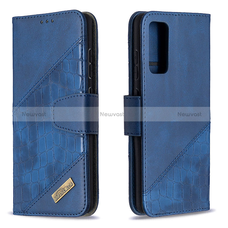 Leather Case Stands Flip Cover Holder B03F for Samsung Galaxy S20 FE 4G Blue