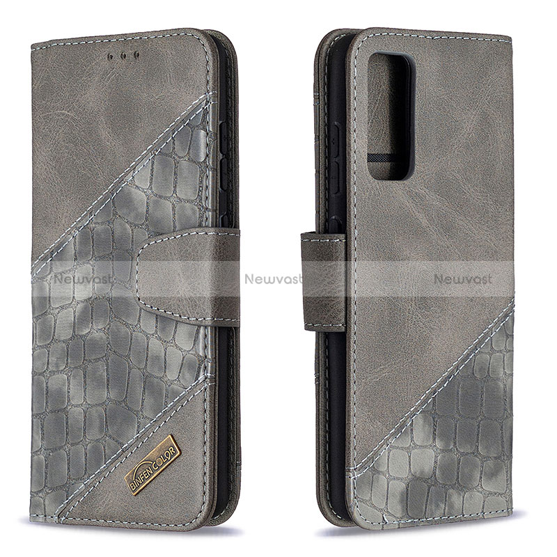 Leather Case Stands Flip Cover Holder B03F for Samsung Galaxy S20 Lite 5G Dark Gray