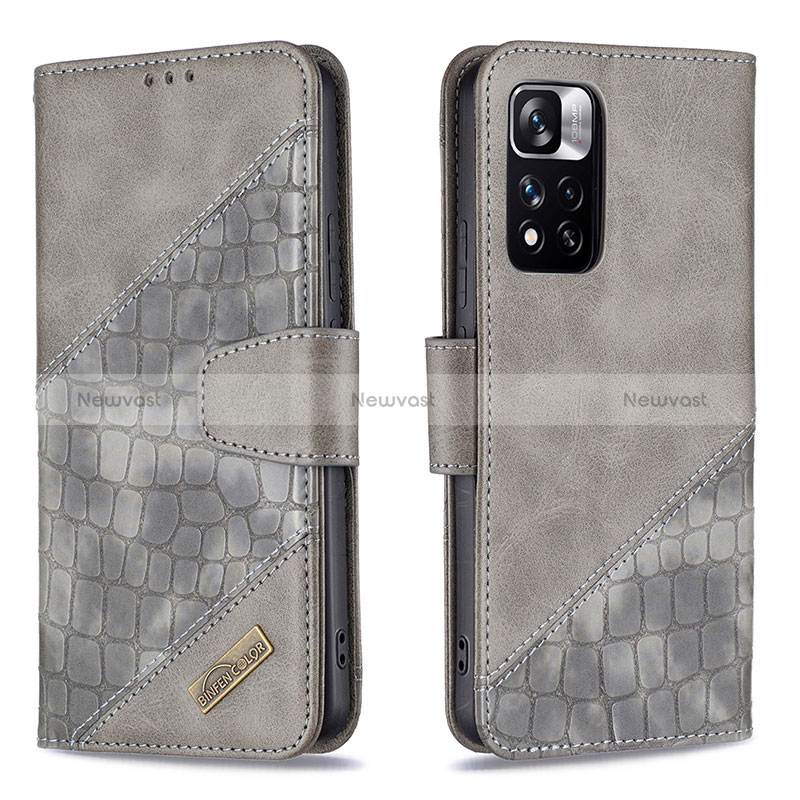 Leather Case Stands Flip Cover Holder B03F for Xiaomi Mi 11i 5G (2022) Dark Gray