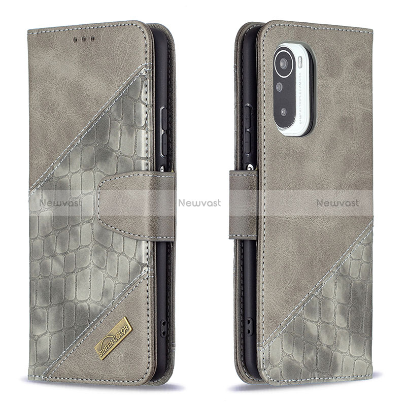 Leather Case Stands Flip Cover Holder B03F for Xiaomi Mi 11i 5G Dark Gray