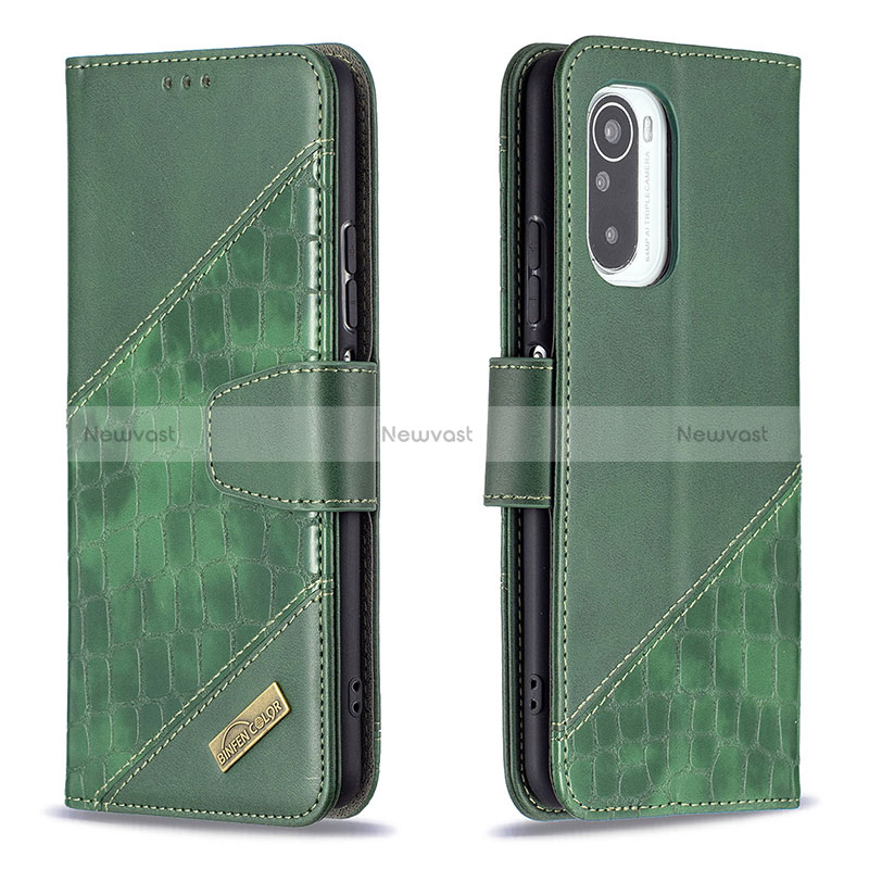 Leather Case Stands Flip Cover Holder B03F for Xiaomi Mi 11X Pro 5G Green