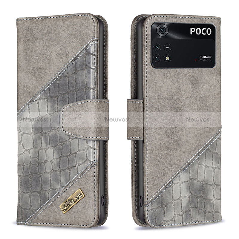 Leather Case Stands Flip Cover Holder B03F for Xiaomi Poco M4 Pro 4G