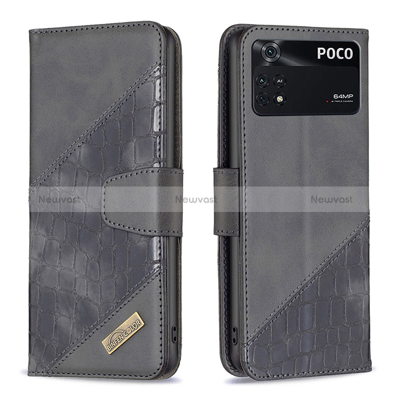 Leather Case Stands Flip Cover Holder B03F for Xiaomi Poco M4 Pro 4G