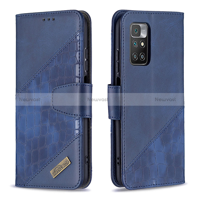 Leather Case Stands Flip Cover Holder B03F for Xiaomi Redmi 10 (2022) Blue