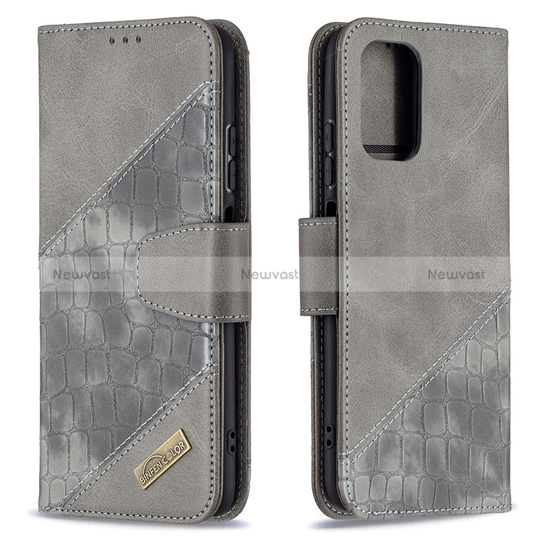 Leather Case Stands Flip Cover Holder B03F for Xiaomi Redmi Note 10 4G Dark Gray