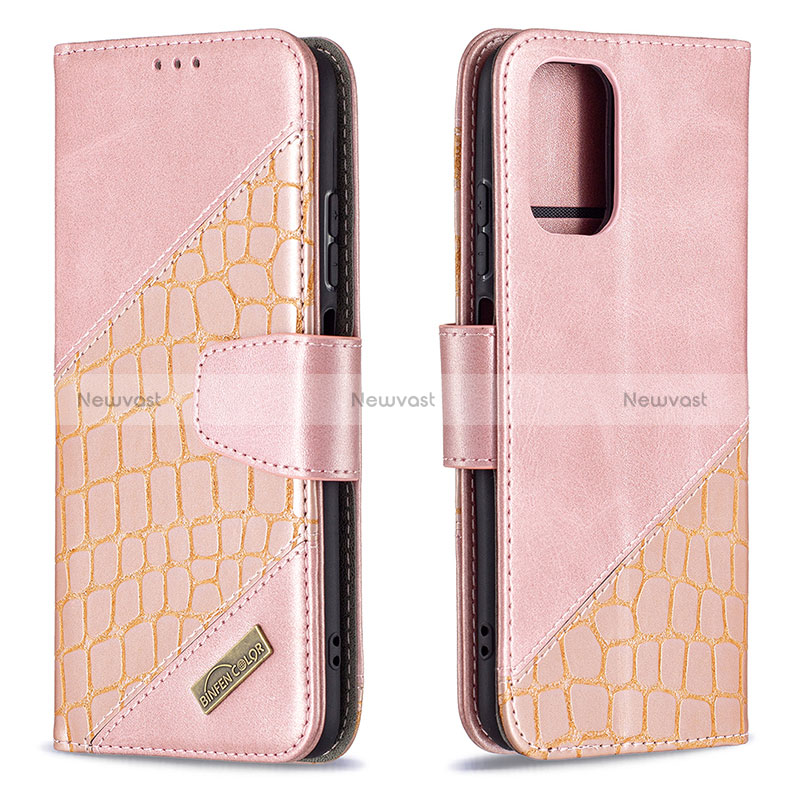 Leather Case Stands Flip Cover Holder B03F for Xiaomi Redmi Note 10 4G Rose Gold