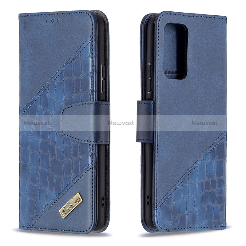 Leather Case Stands Flip Cover Holder B03F for Xiaomi Redmi Note 10 Pro 4G Blue