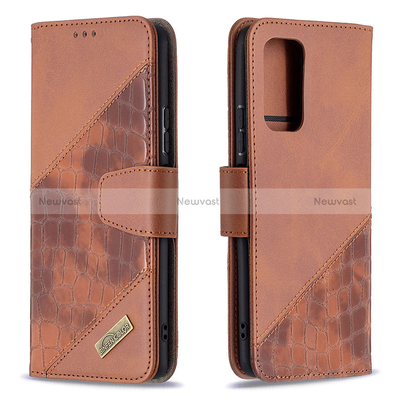 Leather Case Stands Flip Cover Holder B03F for Xiaomi Redmi Note 10 Pro 4G Brown