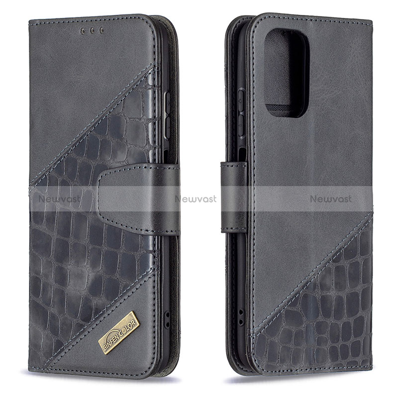 Leather Case Stands Flip Cover Holder B03F for Xiaomi Redmi Note 10S 4G Black