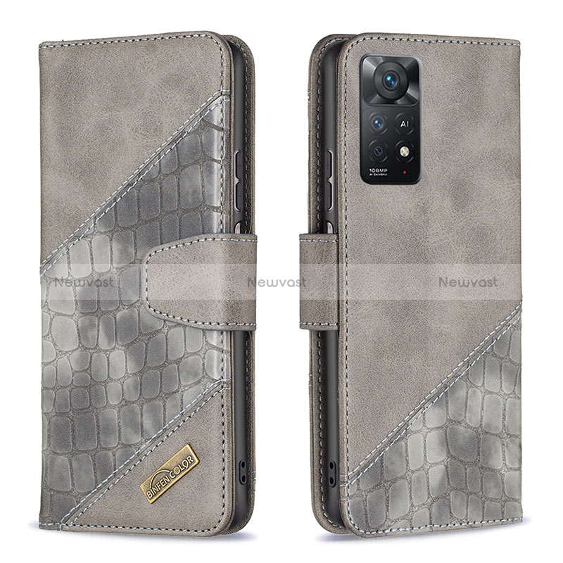 Leather Case Stands Flip Cover Holder B03F for Xiaomi Redmi Note 11 Pro 5G Dark Gray