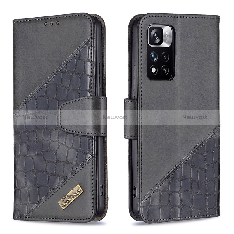 Leather Case Stands Flip Cover Holder B03F for Xiaomi Redmi Note 11 Pro+ Plus 5G Black