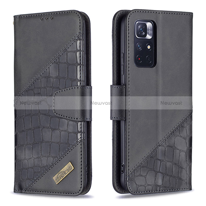 Leather Case Stands Flip Cover Holder B03F for Xiaomi Redmi Note 11T 5G Black