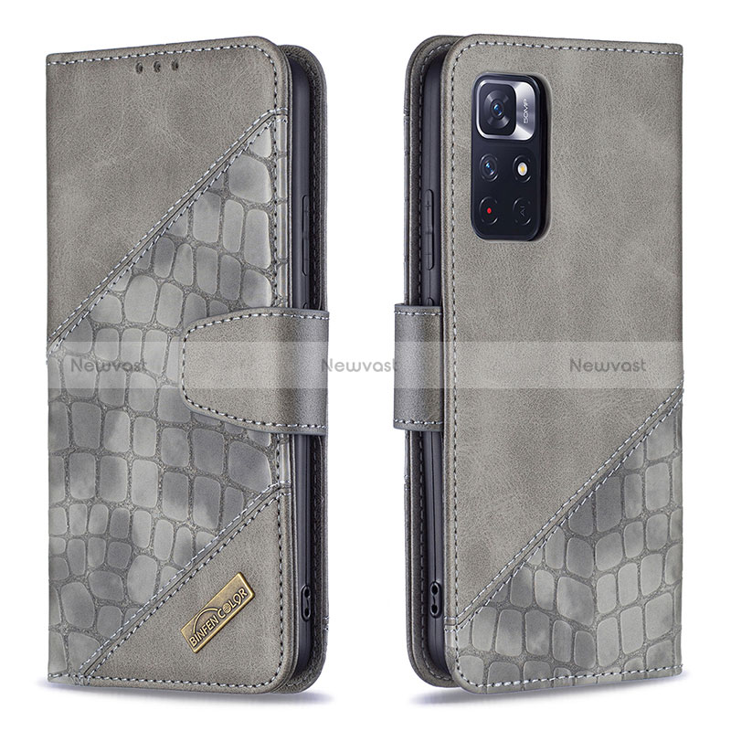 Leather Case Stands Flip Cover Holder B03F for Xiaomi Redmi Note 11T 5G Dark Gray