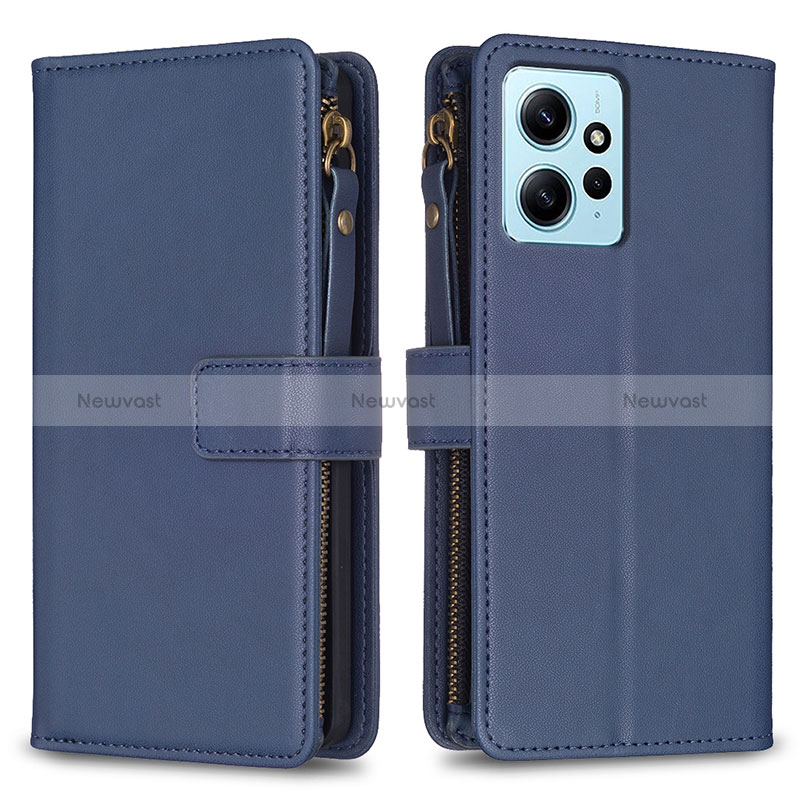 Leather Case Stands Flip Cover Holder B03F for Xiaomi Redmi Note 12 4G Blue