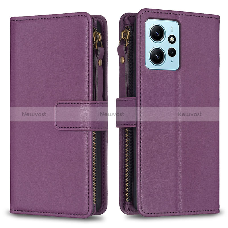 Leather Case Stands Flip Cover Holder B03F for Xiaomi Redmi Note 12 4G Purple