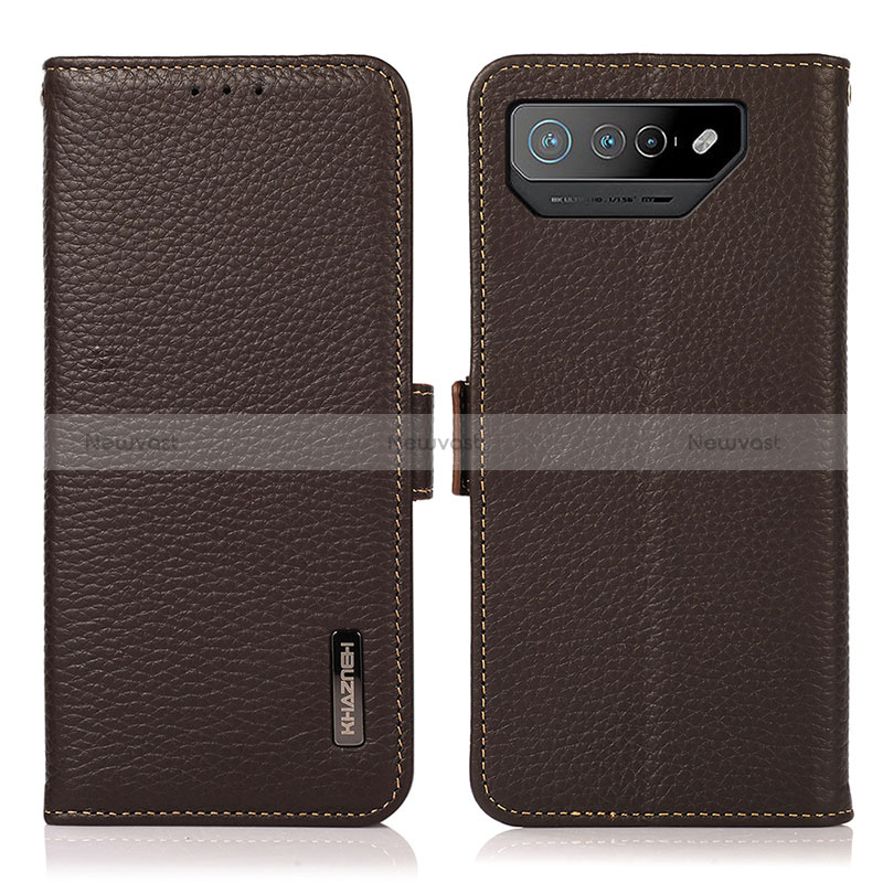 Leather Case Stands Flip Cover Holder B03H for Asus ROG Phone 7 Ultimate Brown