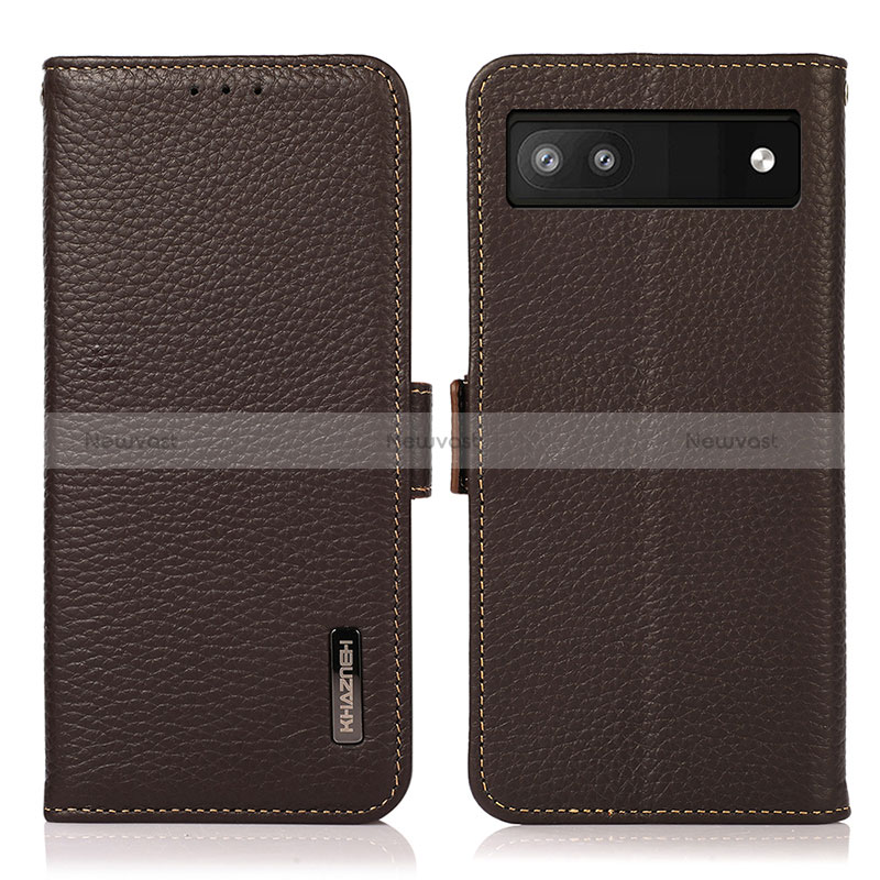 Leather Case Stands Flip Cover Holder B03H for Google Pixel 6a 5G Brown