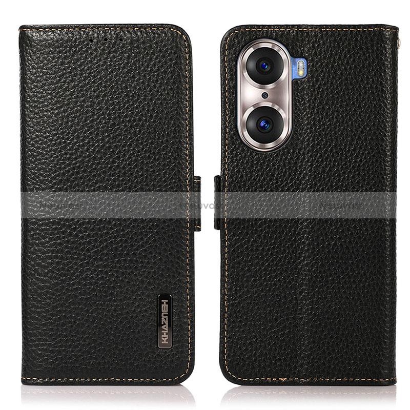 Leather Case Stands Flip Cover Holder B03H for Huawei Honor 60 Pro 5G Black