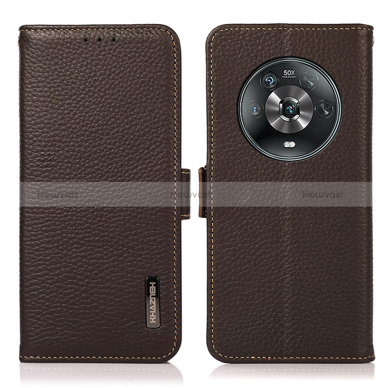 Leather Case Stands Flip Cover Holder B03H for Huawei Honor Magic4 5G Brown