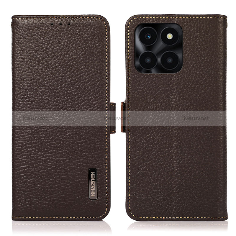 Leather Case Stands Flip Cover Holder B03H for Huawei Honor X8b Brown