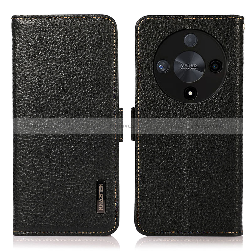 Leather Case Stands Flip Cover Holder B03H for Huawei Honor X9b 5G Black