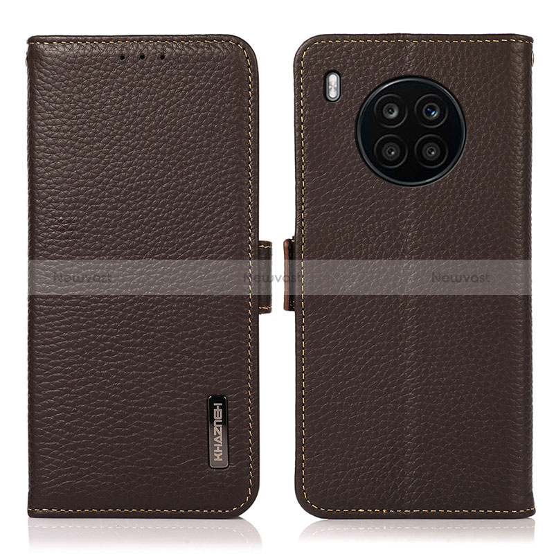 Leather Case Stands Flip Cover Holder B03H for Huawei Nova 8i Brown