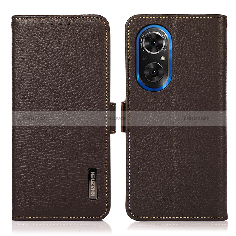 Leather Case Stands Flip Cover Holder B03H for Huawei Nova 9 SE Brown