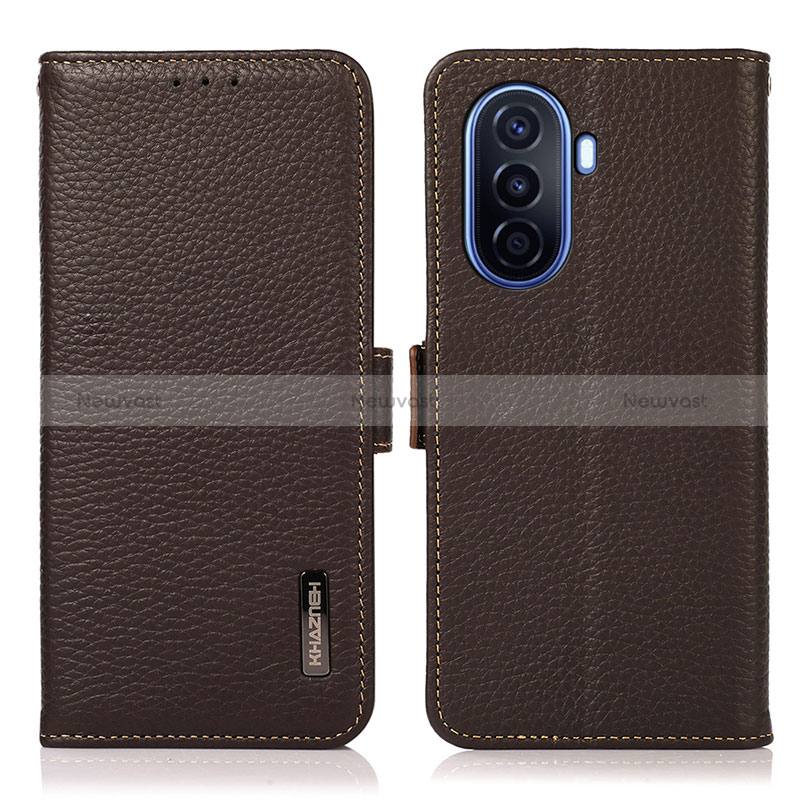 Leather Case Stands Flip Cover Holder B03H for Huawei Nova Y71 Brown