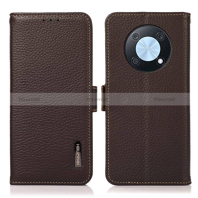 Leather Case Stands Flip Cover Holder B03H for Huawei Nova Y90 Brown