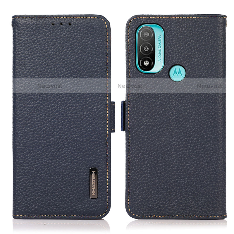 Leather Case Stands Flip Cover Holder B03H for Motorola Moto E20 Blue