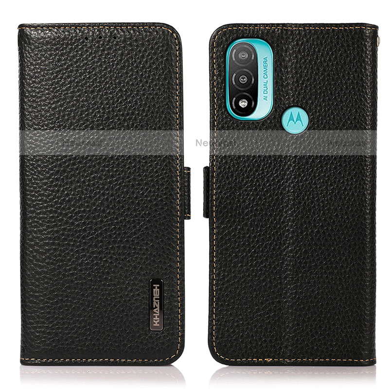 Leather Case Stands Flip Cover Holder B03H for Motorola Moto E30 Black