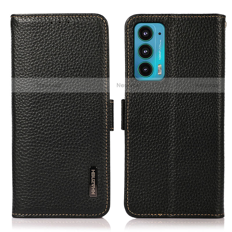 Leather Case Stands Flip Cover Holder B03H for Motorola Moto Edge 20 5G Black