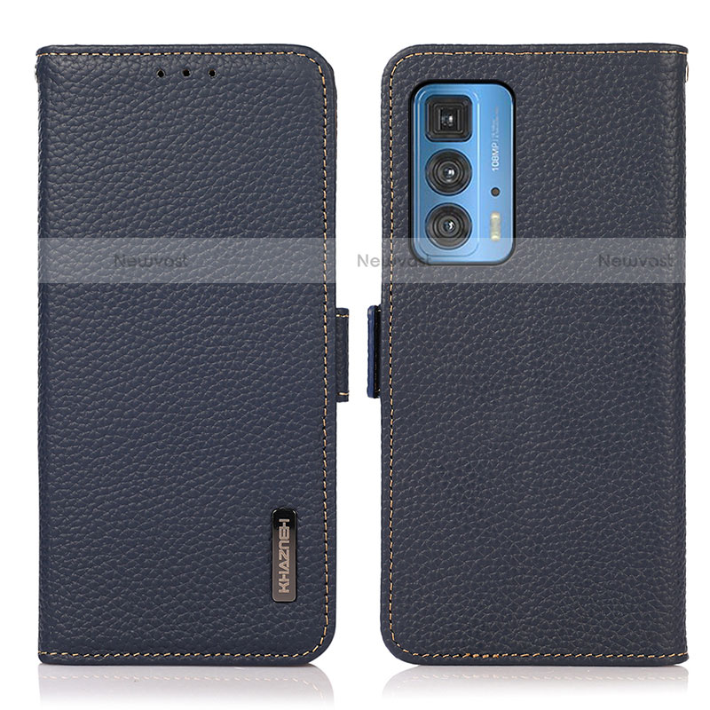 Leather Case Stands Flip Cover Holder B03H for Motorola Moto Edge 20 Pro 5G Blue