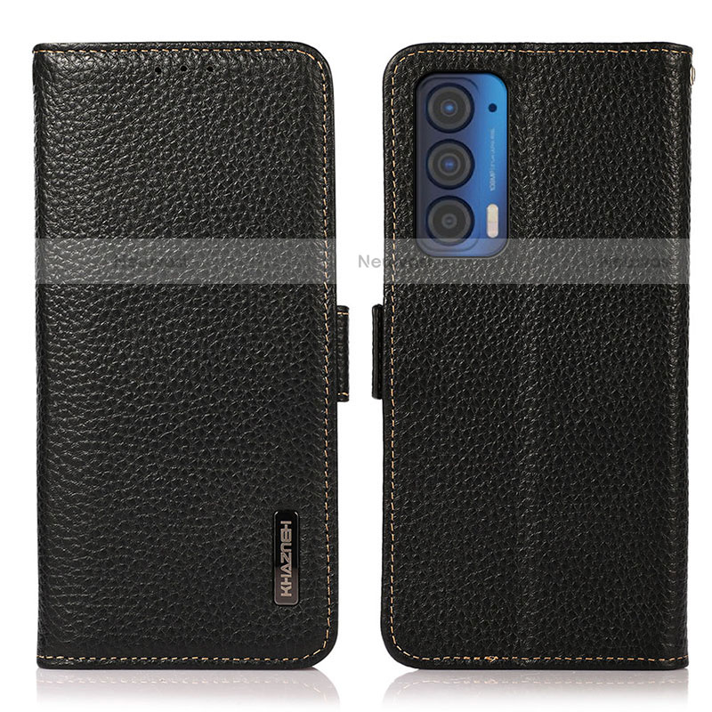 Leather Case Stands Flip Cover Holder B03H for Motorola Moto Edge (2021) 5G Black