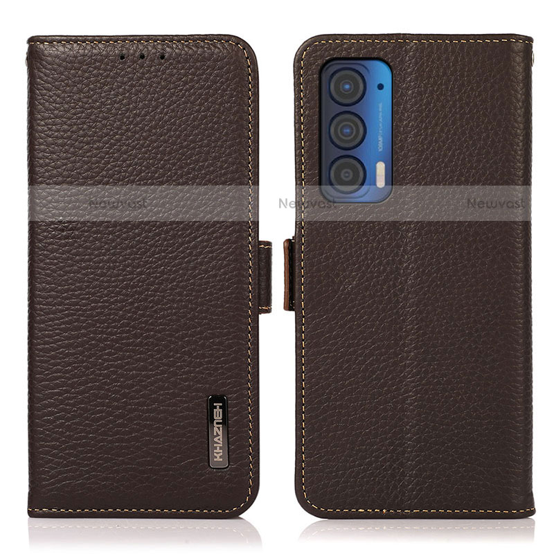 Leather Case Stands Flip Cover Holder B03H for Motorola Moto Edge (2021) 5G Brown