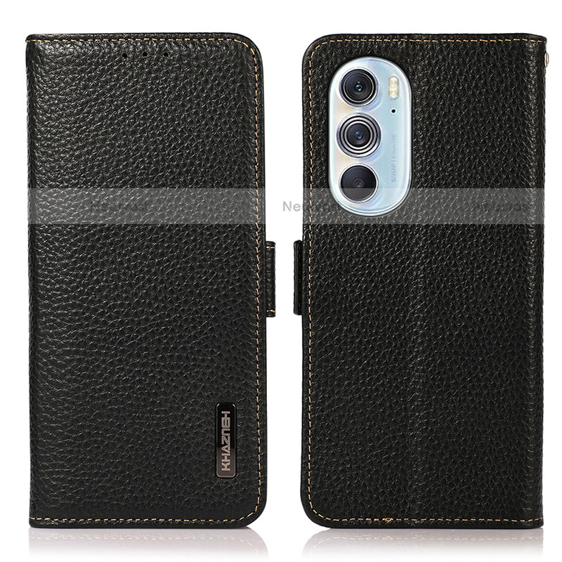 Leather Case Stands Flip Cover Holder B03H for Motorola Moto Edge 30 Pro 5G Black