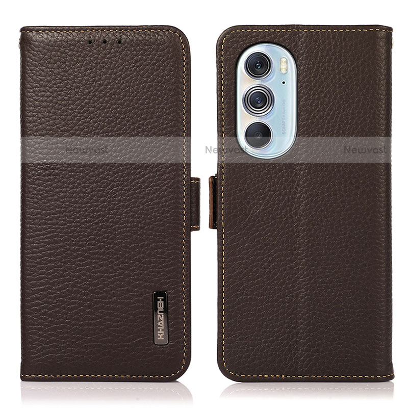 Leather Case Stands Flip Cover Holder B03H for Motorola Moto Edge 30 Pro 5G Brown