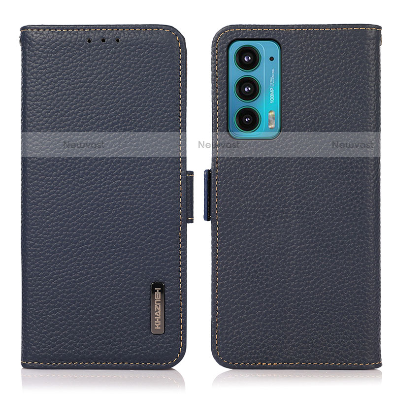 Leather Case Stands Flip Cover Holder B03H for Motorola Moto Edge Lite 5G Blue