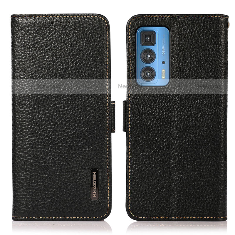 Leather Case Stands Flip Cover Holder B03H for Motorola Moto Edge S Pro 5G Black