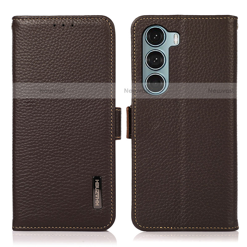 Leather Case Stands Flip Cover Holder B03H for Motorola Moto Edge S30 5G Brown