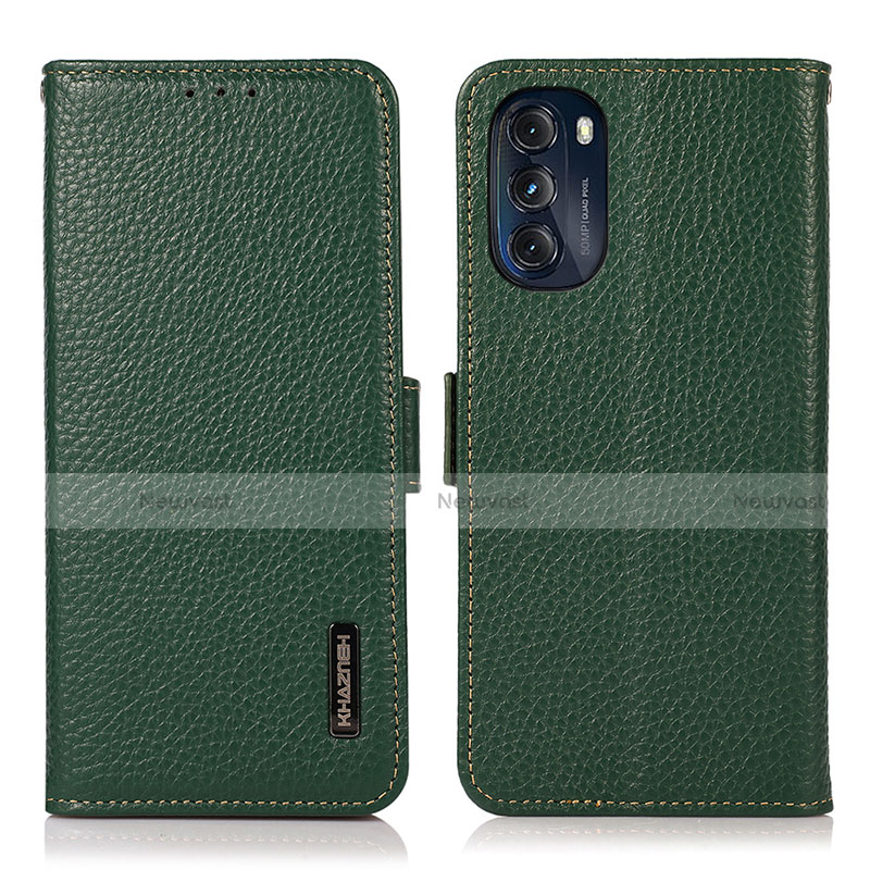 Leather Case Stands Flip Cover Holder B03H for Motorola Moto G 5G (2022) Green